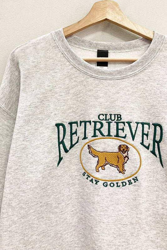 Embroidered Retriever Club Sweatshirt: ASH GREY / OVERSIZED